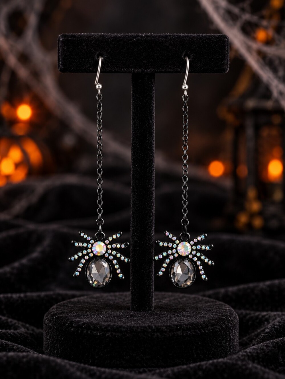 Leith Black Chain Spider Drop Earrings with Iridescent Accents